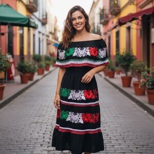 Off the Shoulder Victoria Butterfly Tricolor Dress